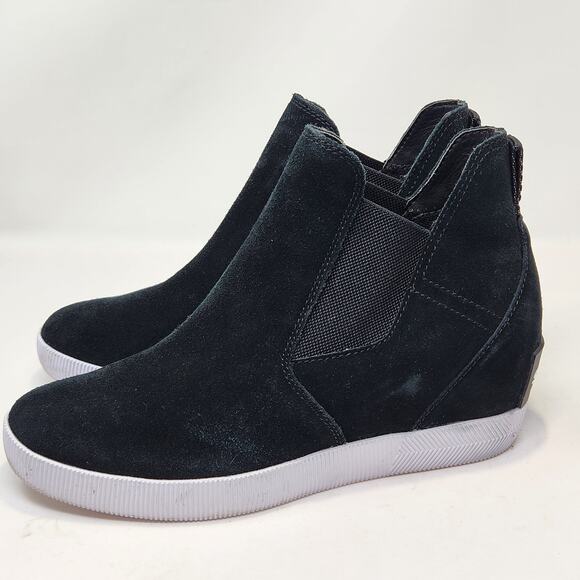 Sorel Out N About Slip On Wedge Bootie Size 9 Black Waterproof Suede Ankle Boots - Picture 4 of 8